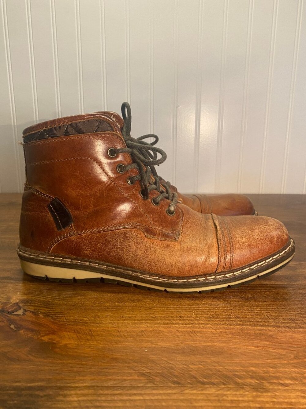 Franco Fortini - Brown Leather Faux Fur Lined Lace-Up Boots - Men's Size 10